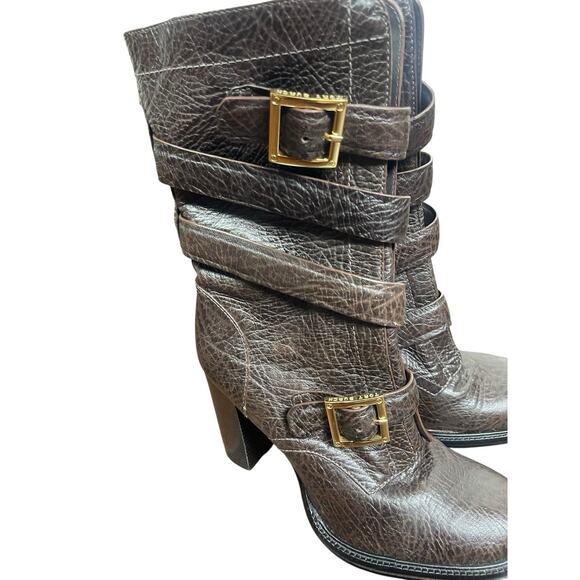 Tory Burch Women's 9.5M Brown Leather Jaden Buckle Textured Heel Boots EUC - Picture 3 of 6